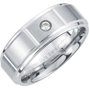 White Tungsten .05CTW Diamond 8.3 mm Satin Finish Grooved Band Size 10.5 - Siddiqui Jewelers