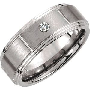 White Tungsten .05CTW Diamond 8.3 mm Satin Finish Grooved Band Size 13.5 - Siddiqui Jewelers