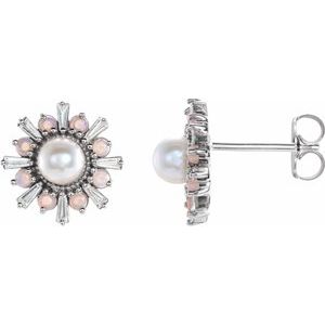 14K White Akoya Pearl, White Opal & 1/6 CTW Diamond Earrings - Siddiqui Jewelers