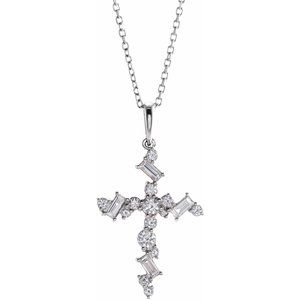 14K White 3/8 CTW Diamond Scattered Cross 16-18" Necklace - Siddiqui Jewelers
