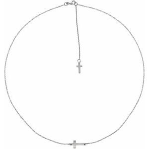 14K White 1/10 CT Diamond Sideways Cross Necklace-Siddiqui Jewelers