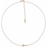 14K Rose 1/10 CT Diamond Sideways Cross Necklace-Siddiqui Jewelers