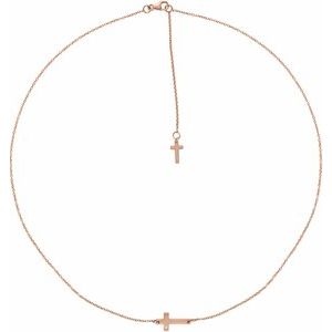 14K Rose 1/10 CT Diamond Sideways Cross Necklace-Siddiqui Jewelers