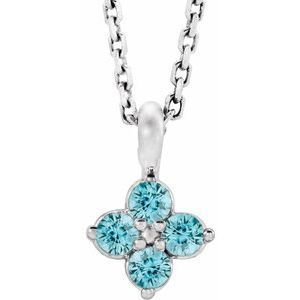 Sterling Silver Youth Imitation Blue Zircon 16-18" Necklace - Siddiqui Jewelers