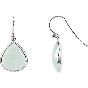 Rhodium-Plated Sterling Silver Aqua Blue Chalcedony Earrings - Siddiqui Jewelers