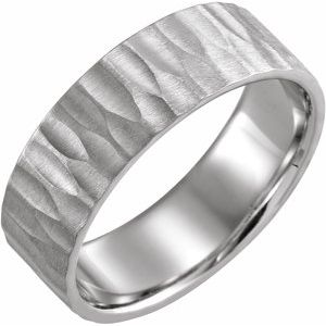 14K White 7 mm Flat Edge Band with Hammer Finish Size 10 - Siddiqui Jewelers