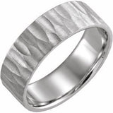 14K White 7 mm Flat Edge Band with Hammer Finish Size 10.5 - Siddiqui Jewelers