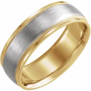 14K Yellow/White 7 mm Flat Edge Band with Matte Finish Size 11 - Siddiqui Jewelers