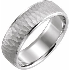 14K White 7 mm Beveled-Edge Band with Hammer Finish Size 10.5 - Siddiqui Jewelers