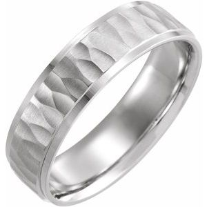 14K White 6 mm Step-Edge Band with Matte Hammer Finish Size 10.5 - Siddiqui Jewelers