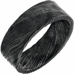 Damascus Steel 8 mm Flat Black  Patterned Band Size 13 - Siddiqui Jewelers