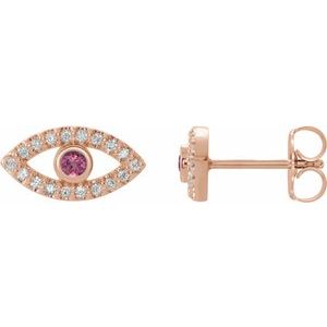 14K Rose Natural Pink Tourmaline & Natural White Sapphire Evil Eye Earrings Siddiqui Jewelers