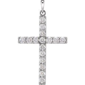 14K White  1/4 CTW Diamond Cross Pendant-Siddiqui Jewelers