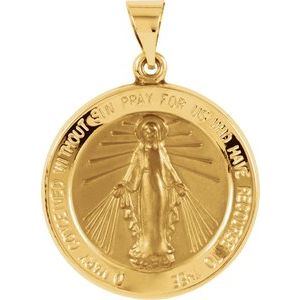 14K Yellow 22 mm Hollow Round Miraculous Medal - Siddiqui Jewelers