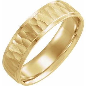 14K Yellow 6 mm Step-Edge Band with Matte Hammer Finish Size 9.5 - Siddiqui Jewelers