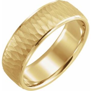 14K Yellow 7 mm Beveled-Edge Band with Hammer Finish Size 11.5 - Siddiqui Jewelers