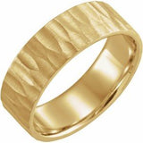 14K Yellow 7 mm Flat Edge Band with Hammer Finish Size 11.5 - Siddiqui Jewelers