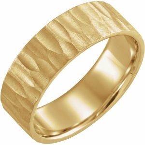 14K Yellow 7 mm Flat Edge Band with Hammer Finish Size 11.5 - Siddiqui Jewelers