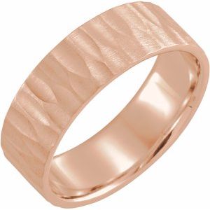 14K Rose 7 mm Flat Edge Band with Hammer Finish Size 10 - Siddiqui Jewelers