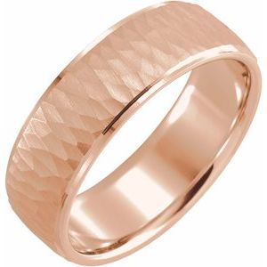 14K Rose 7 mm Beveled-Edge Band with Hammer Finish Size 11 - Siddiqui Jewelers