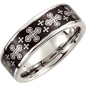 Cobalt 8 mm Black Laser Cross Design Band Size 10.5 - Siddiqui Jewelers