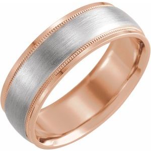 14K Rose/White 7 mm Flat Edge Band with Matte Finish Size 10 - Siddiqui Jewelers