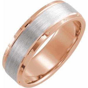 14K Rose/White 7 mm Beveled-Edge Band with Matte Finish Size 11 - Siddiqui Jewelers