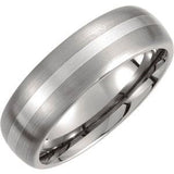 Titanium & Sterling Silver Inlay 7 mm Satin Finish Domed Band Size 12 - Siddiqui Jewelers