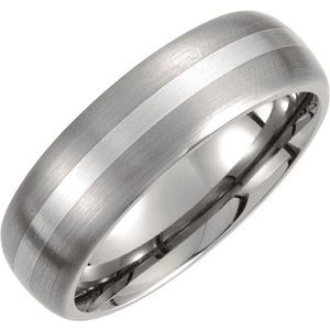 Titanium & Sterling Silver Inlay 7 mm Satin Finish Domed Band Size 11.5 - Siddiqui Jewelers