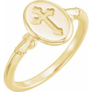 14K Yellow 11.5x8.8 mm Oval Cross Signet Ring - Siddiqui Jewelers