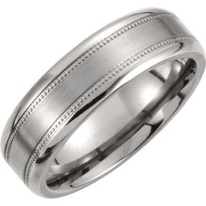 Titanium 7 mm Satin Finish Center & Polished Milgrain Band Size 8.5 - Siddiqui Jewelers