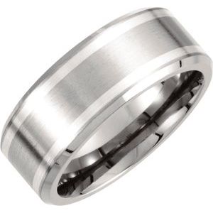 Titanium & Sterling Silver Inlay 9 mm Beveled-Edge Band Size 9.5 - Siddiqui Jewelers