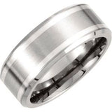 Titanium & Sterling Silver Inlay 9 mm Beveled-Edge Band Size 11 - Siddiqui Jewelers