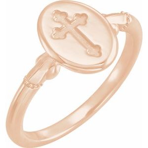 14K Rose 11.5x8.8 mm Oval Cross Signet Ring - Siddiqui Jewelers