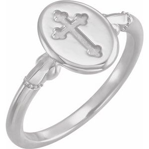 Sterling Silver 11.5x8.8 mm Oval Cross Signet Ring - Siddiqui Jewelers