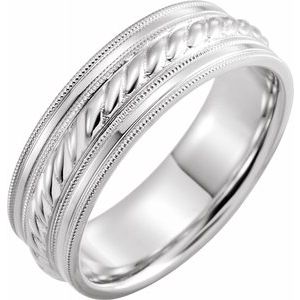 14K White 7 mm Rope Pattern Band with Milgrain Size 12.5 - Siddiqui Jewelers