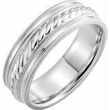 14K White 7 mm Rope Pattern Band with Milgrain Size 10 - Siddiqui Jewelers