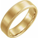 14K Yellow 6 mm Flat Knurled Edge Band with Satin Finish Size 8.5 - Siddiqui Jewelers