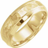14K Yellow 7 mm Beveled-Edge Band with Hammered Finish Size 10 - Siddiqui Jewelers