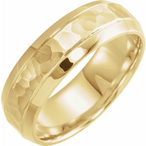 14K Yellow 7 mm Beveled-Edge Band with Hammered Finish Size 10 - Siddiqui Jewelers