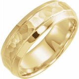 14K Yellow 7 mm Beveled-Edge Band with Hammered Finish Size 7 - Siddiqui Jewelers