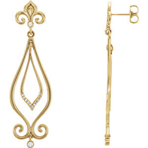 14K Yellow 1/6 CTW Diamond Scroll Dangle Earrings - Siddiqui Jewelers