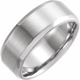 14K White 8 mm Beveled-Edge Band with Satin Finish Size 10.5 - Siddiqui Jewelers