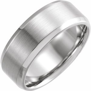 14K White 8 mm Beveled-Edge Band with Satin Finish Size 11 - Siddiqui Jewelers