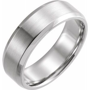 14K White 7 mm Beveled-Edge Band with Satin Finish Size 8.5 - Siddiqui Jewelers