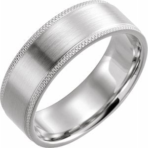 14K White 7 mm Flat Knurled Edge Band with Satin Finish Size 11 - Siddiqui Jewelers
