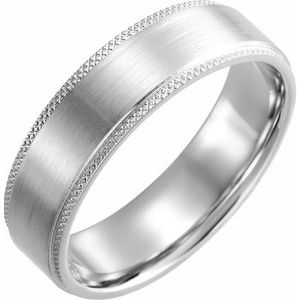 14K White 6 mm Flat Knurled Edge Band with Satin Finish Size 9 - Siddiqui Jewelers
