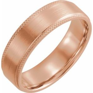 14K Rose 6 mm Flat Knurled Edge Band with Satin Finish Size 10 - Siddiqui Jewelers