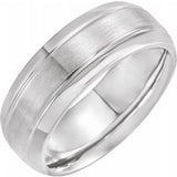 14K White 8 mm Grooved Beveled-Edge Band Size 10 - Siddiqui Jewelers