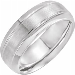 14K White 8 mm Grooved Beveled-Edge Band Size 11 - Siddiqui Jewelers